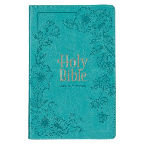 KJV Holy Bible, Standard Size Faux Leather Red Letter Edition - Thumb Index & Ribbon Marker, King James Version, Teal Floral Zipper Closure