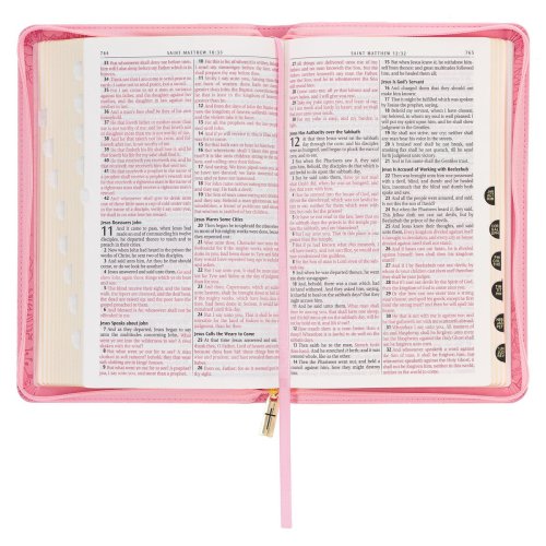 KJV Holy Bible, Standard Size Faux Leather Red Letter Edition - Thumb Index & Ribbon Marker, King James Version, Pink Floral Zipper Closure