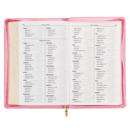 KJV Holy Bible, Standard Size Faux Leather Red Letter Edition - Thumb Index & Ribbon Marker, King James Version, Pink Floral Zipper Closure