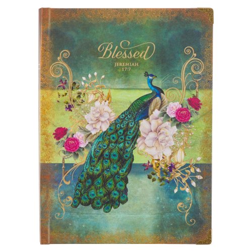 Journal-Hardcover-Blue Peacock Blessed Jer. 17:7