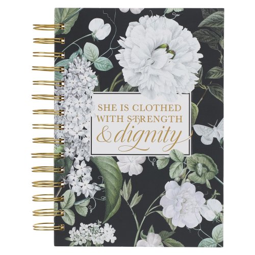 Journal-Wirebound-Black Floral-Strength & Dignity Prov. 31:25