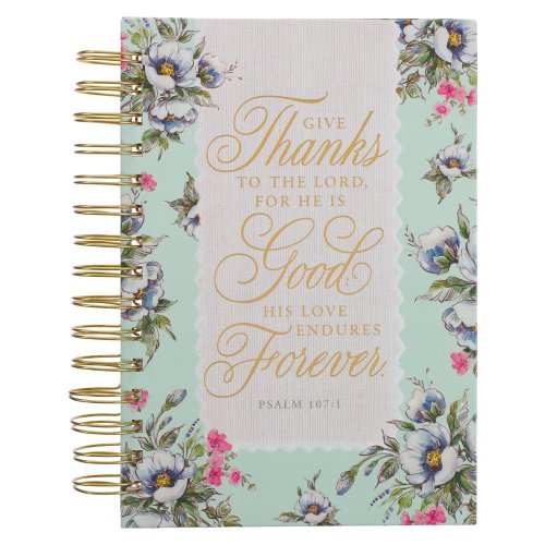 Journal-Wirebound-Cream/Mint Floral Give Thanks Ps. 107:1