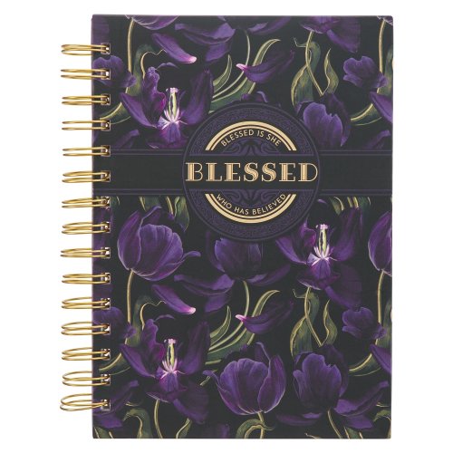 Journal-Wirebound-Black/Purple Floral Blessed Luke 1:45