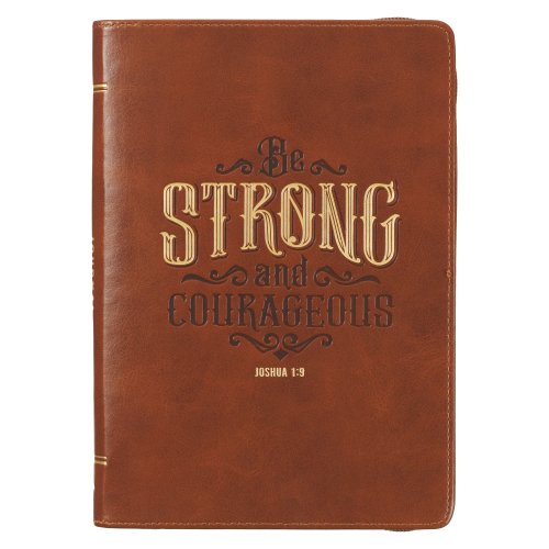 Journal-Classic w/Zip Brown-Be Strong Josh. 1:9