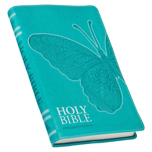 KJV Holy Bible, Gift Edition for Girls/Teens King James Version, Faux Leather Flexible Cover, Teal Butterfly