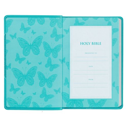 KJV Holy Bible, Gift Edition for Girls/Teens King James Version, Faux Leather Flexible Cover, Teal Butterfly