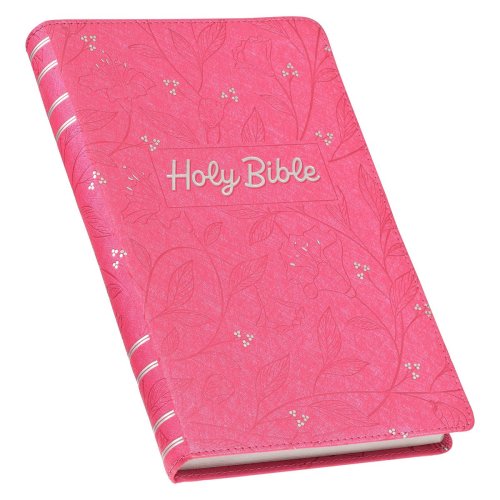 KJV Holy Bible, Gift Edition King James Version, Faux Leather Flexible Cover, Pink Floral Vine