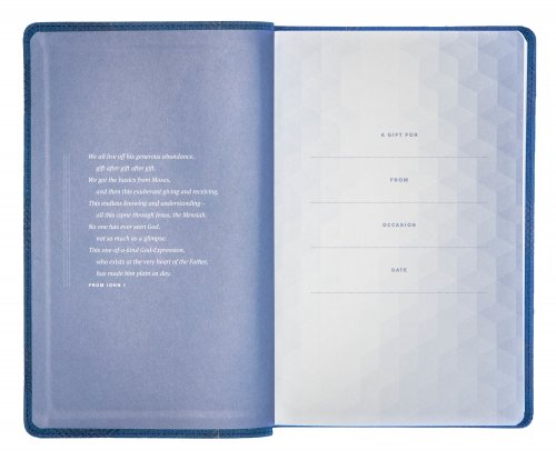 The Message Bible Deluxe Gift Bible, Blue, Imitation Leather, Paraphrase, Maps, Presentation Page, Ribbon Marker