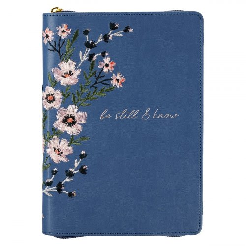 Journal Classic Zip Embroidered Blue Be Still & Know Ps. 46:10