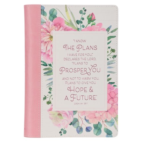 Journal Classic Zip Pink/White Floral Printed I Know the Plans Jer. 29:11