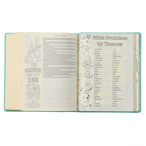 KJV Promise Bible, Teal, Imitation Leather, Journalling, Colouring, Gilt Edge, Ribbon Marker, Book Introductions, Presentation Page, Stickers, Bible Tabs, Storage Pocket