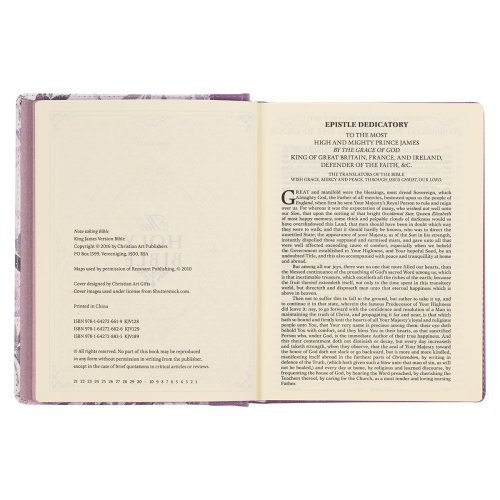 KJV Note-taking Bible Faux Leather HC, Purple Floral Printed