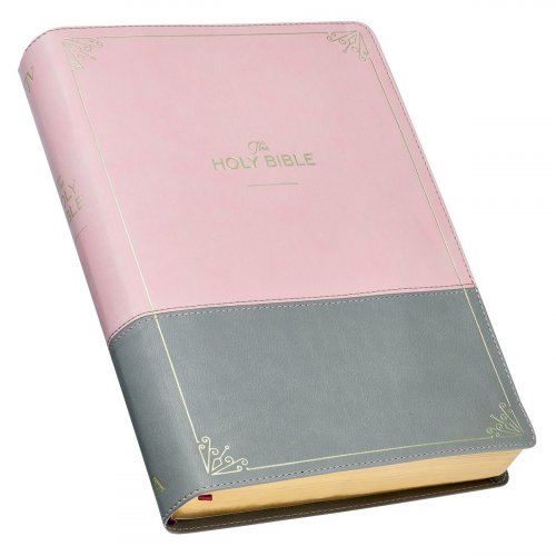 KJV Super Giant Print Bible Two-Tone Pink and Gray Faux Leather