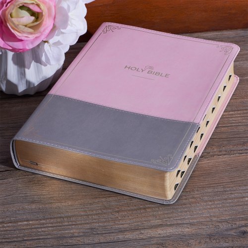 KJV Super Giant Print Bible Two-Tone Pink and Gray Faux Leather