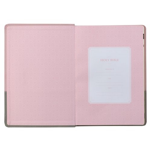 KJV Super Giant Print Bible Two-Tone Pink and Gray Faux Leather