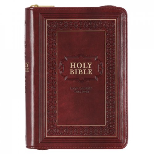 Framed Burgundy Faux Leather Large Print Compact King James Version Bible with Zippered Closure