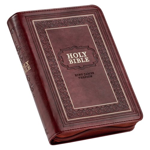 Framed Burgundy Faux Leather Large Print Compact King James Version Bible with Zippered Closure