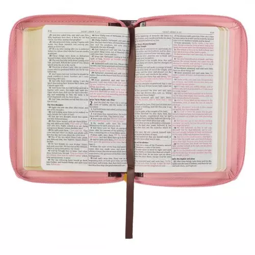 Burgundy and Pink Floral Faux Leather Compact KJV Bible with Zippered Closure