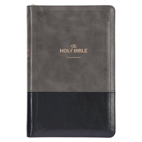 KJV Bible Deluxe Gift Faux Leather, Gray/Black w/zipper