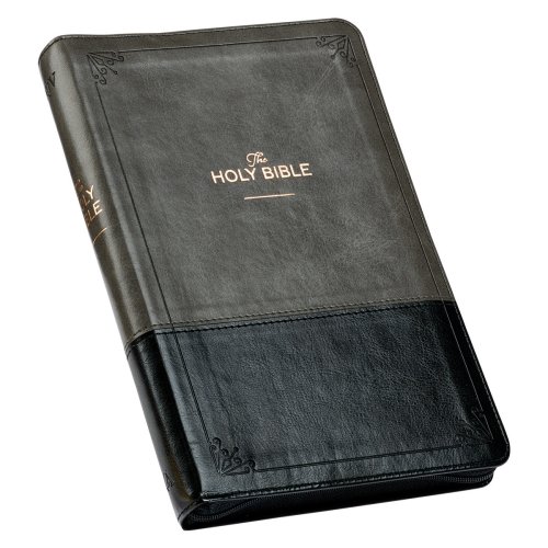 KJV Bible Deluxe Gift Faux Leather, Gray/Black w/zipper