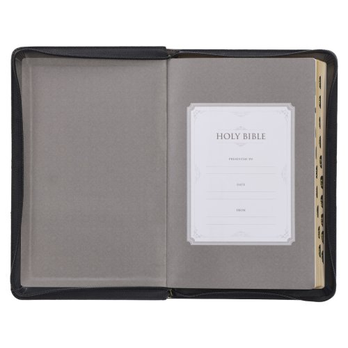 KJV Bible Deluxe Gift Faux Leather, Gray/Black w/zipper