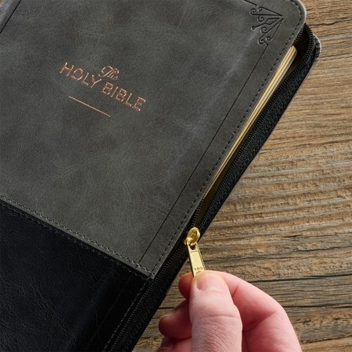 KJV Bible Deluxe Gift Faux Leather, Gray/Black w/zipper