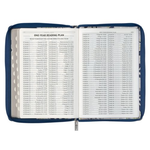 Blue Pearlized Floral Faux Leather Large Print Thinline K J V Bible with Zippered Closure and Thumb Index