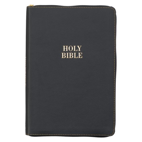 Black Faux Leather Large Print Thinline KJV Bible with Thumb Index and Zippered Closure