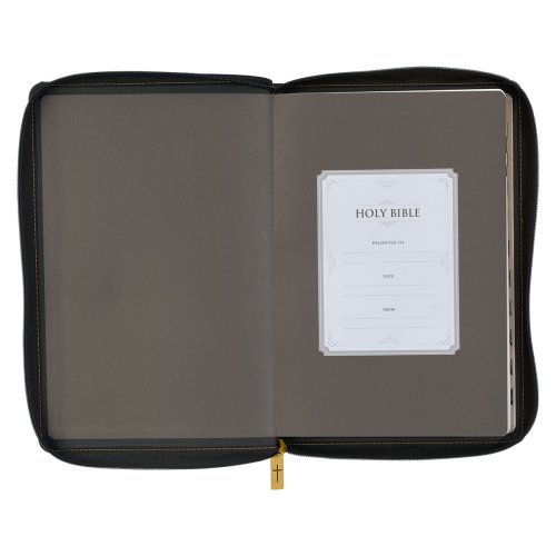 Black Faux Leather Large Print Thinline KJV Bible with Thumb Index and Zippered Closure