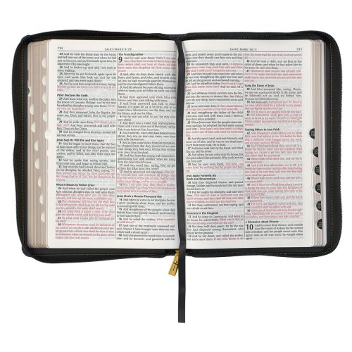 Black Faux Leather Large Print Thinline KJV Bible with Thumb Index and Zippered Closure