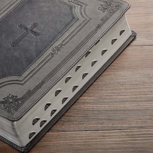 KJV Bible Super Giant Print Faux Leather, Gray/Black