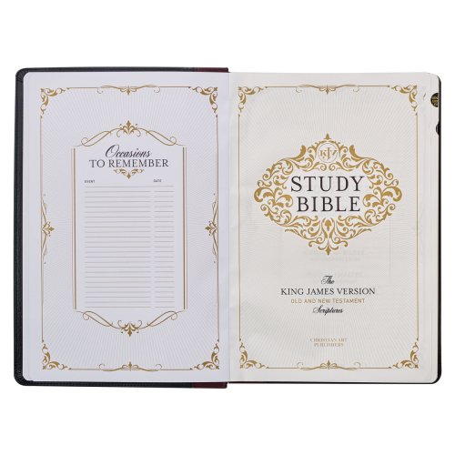 Black and Burgundy Full Grain Leather Large Print King James Version Study Bible with Thumb Index