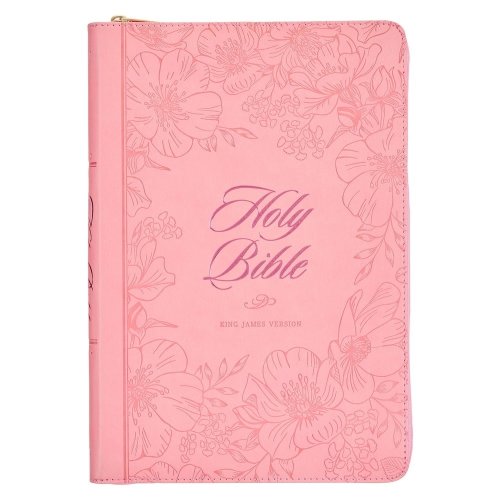 KJV Bible Thinline LP Faux Leather, Pink w/zipper