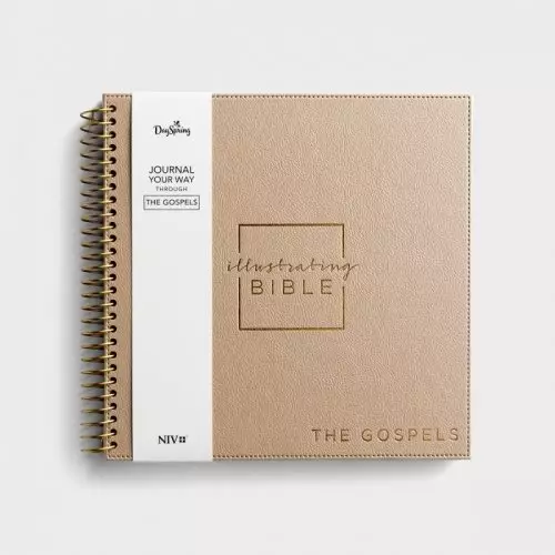 NIV Illustrating Bible The Gospels, Beige, Imitation Leather, Journaling, Spiralbound, Single Column, Wide Margin, Gift, Lay Flat Design, Thick Paper