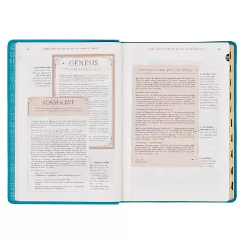 NLT Spiritual Growth Bible, Teal, Imitation Leather, Articles, Book Introductions, Character Profiles, Cross-References, Topical Index, Presentation Page, Ribbon Markers, Thumb Index, Gilt Edge