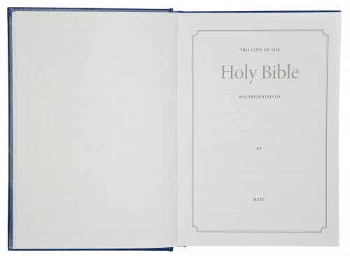 KJV Pew Bible, Blue, Hardback, Clear Print, Ribbon Marker, Presentation Page, Reading Plan, Glossary, Line Drawings, Sewn Binding