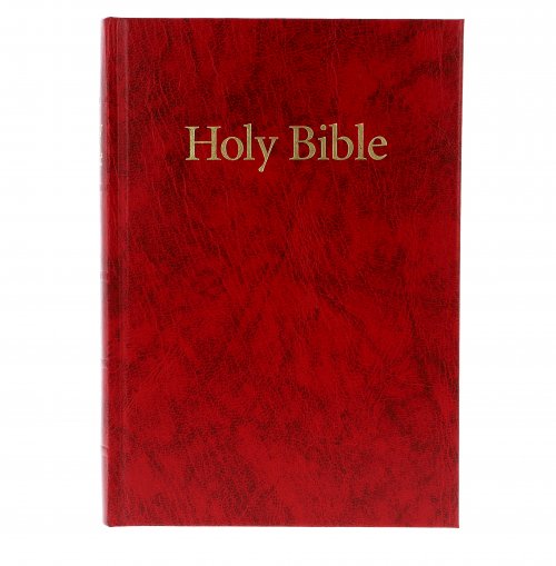 KJV Pew Bible, Red, Hardback, Clear Print, Ribbon Marker, Presentation Page, Reading Plan, Maps, Glossary, Line Drawings, Sewn Binding