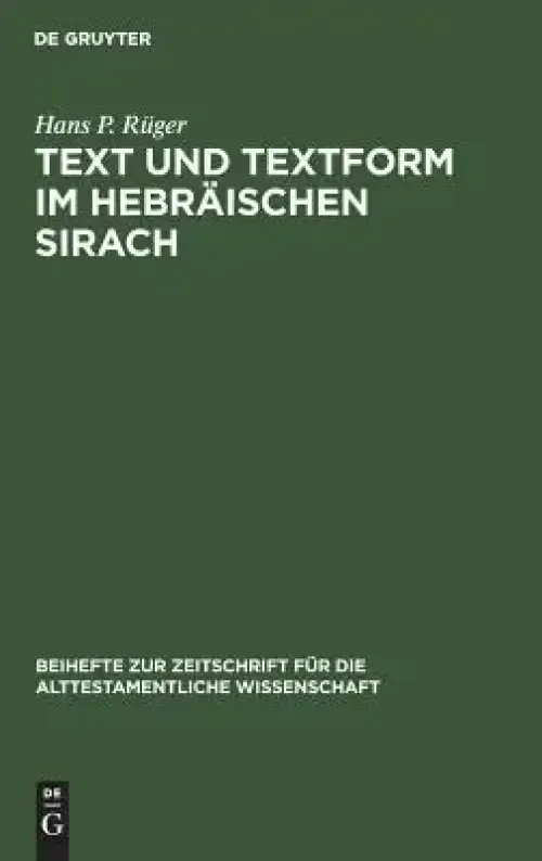 Text Und Textform Im Hebraischen Sirach