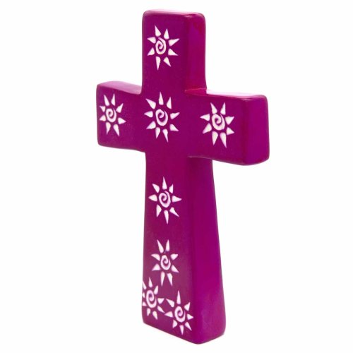 Standing Soapstone Cross - Pink Spiral