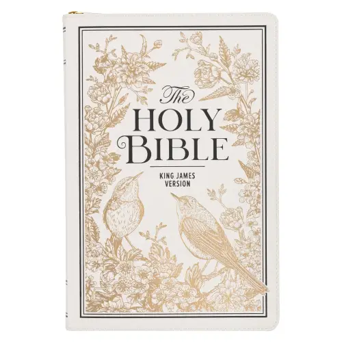 KJV Bible Thinline LP Faux Leather, White and Gold w/zipper