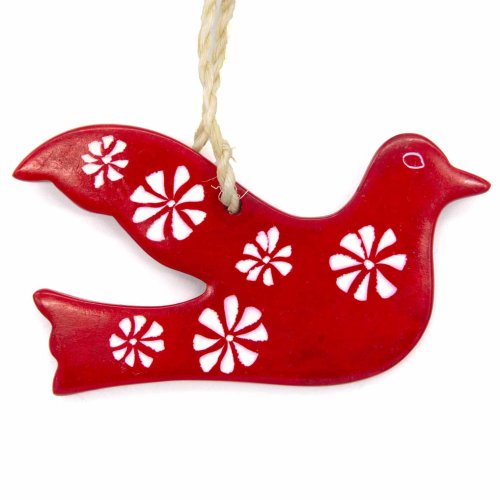 Dove Soapstone Christmas Decoration - Red - Flower