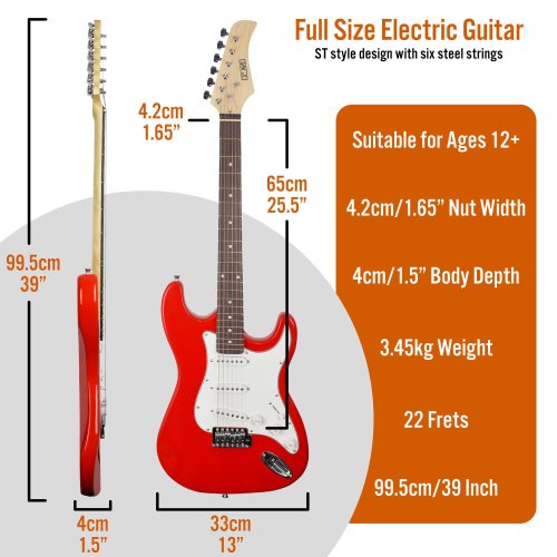 3rd Avenue 4/4 Size Electric Guitar Pack - Red