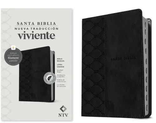 Biblia manual NTV, letra grande con Filament (SentiPiel, Negro, Índice, Letra Roja)