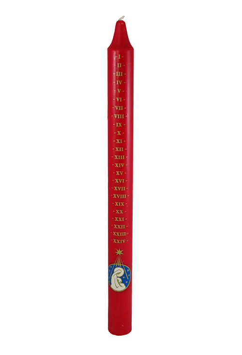 38cm Large Red & Gold Advent Candle with Mother & Child - Single