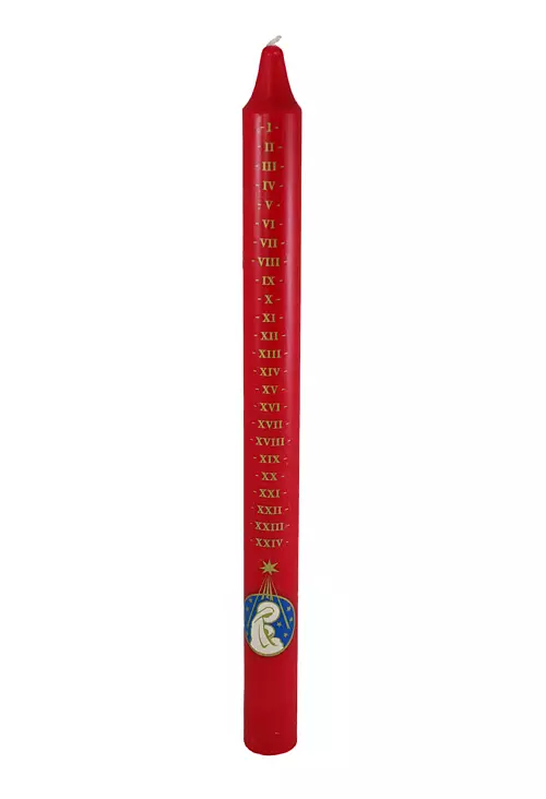 38cm Large Red & Gold Advent Candle with Mother & Child - Single