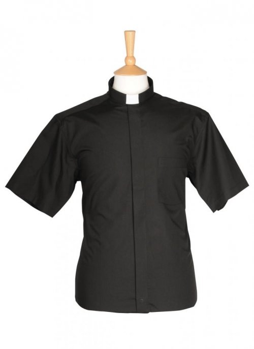 Black Clerical Shirt Short Sleeve - 16.5" Collar