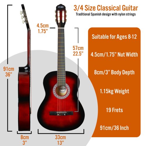 3rd Avenue 3/4 Size Classical Guitar Pack - Redburst