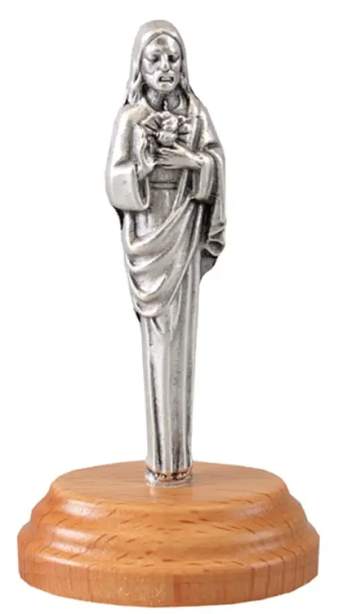 Sacred Heart Metal Statue with Pear Wood Base