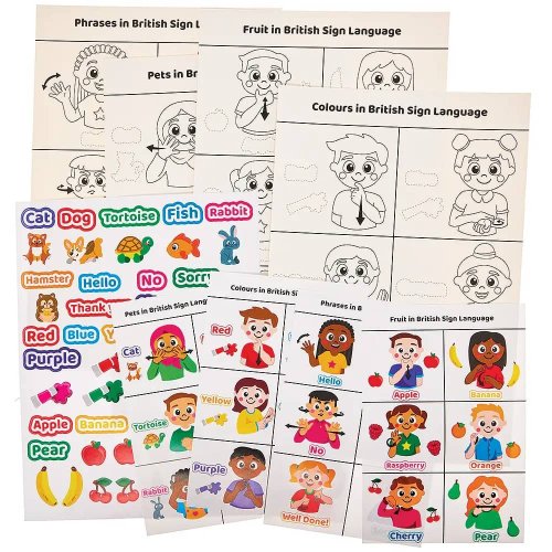 Learn Sign Language Colour-in Sticker Scenes