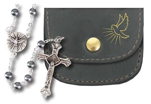 Imitation Hematite Confirmation Rosary with Purse